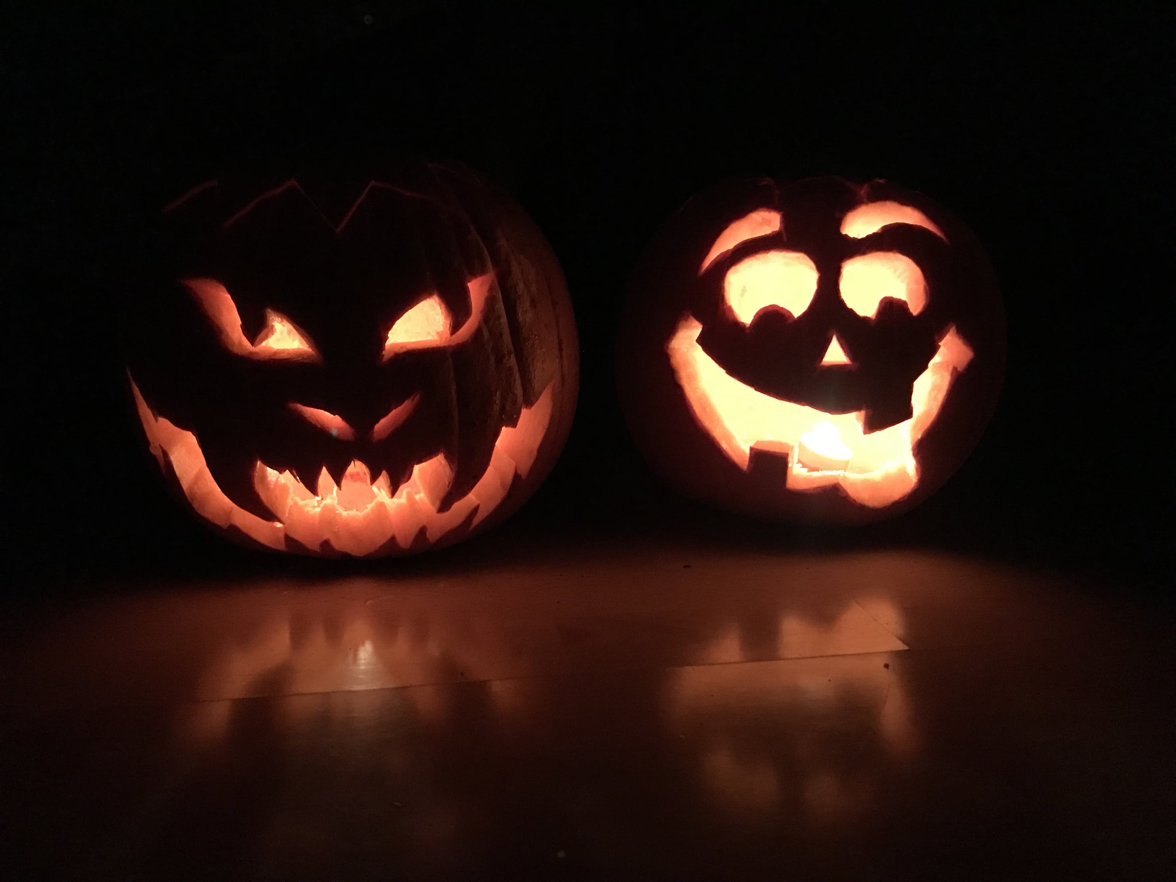 Halloween carved pumpkins.